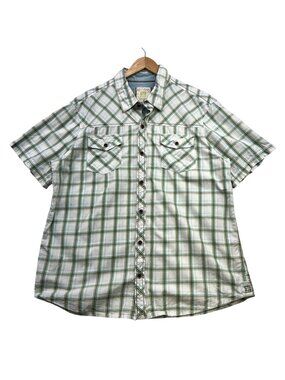Ecoths Mens Short Sleeve Button Up Shirt Size XL Green Western Organic Cotton